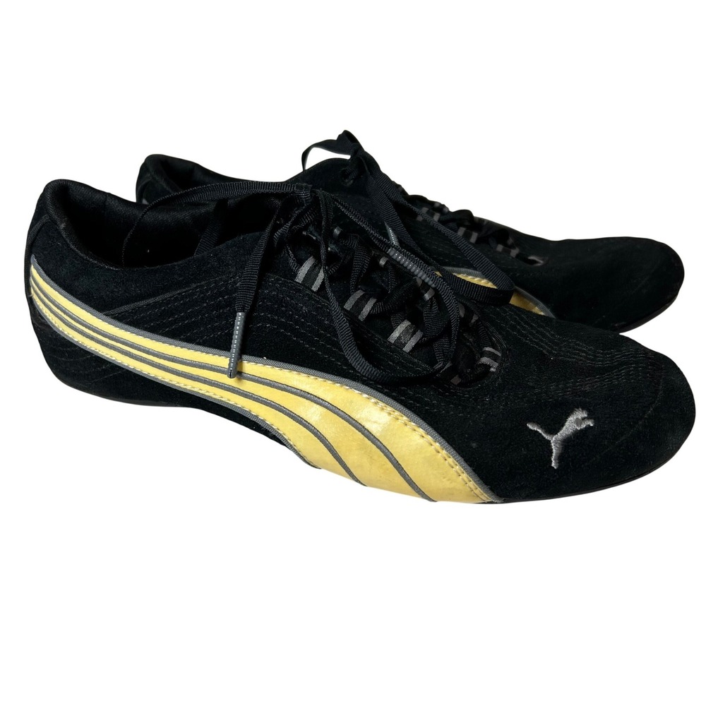 Puma Sportlifestyle Womens 7.5 Black Suede Yellow Metallic Sneakers 351406